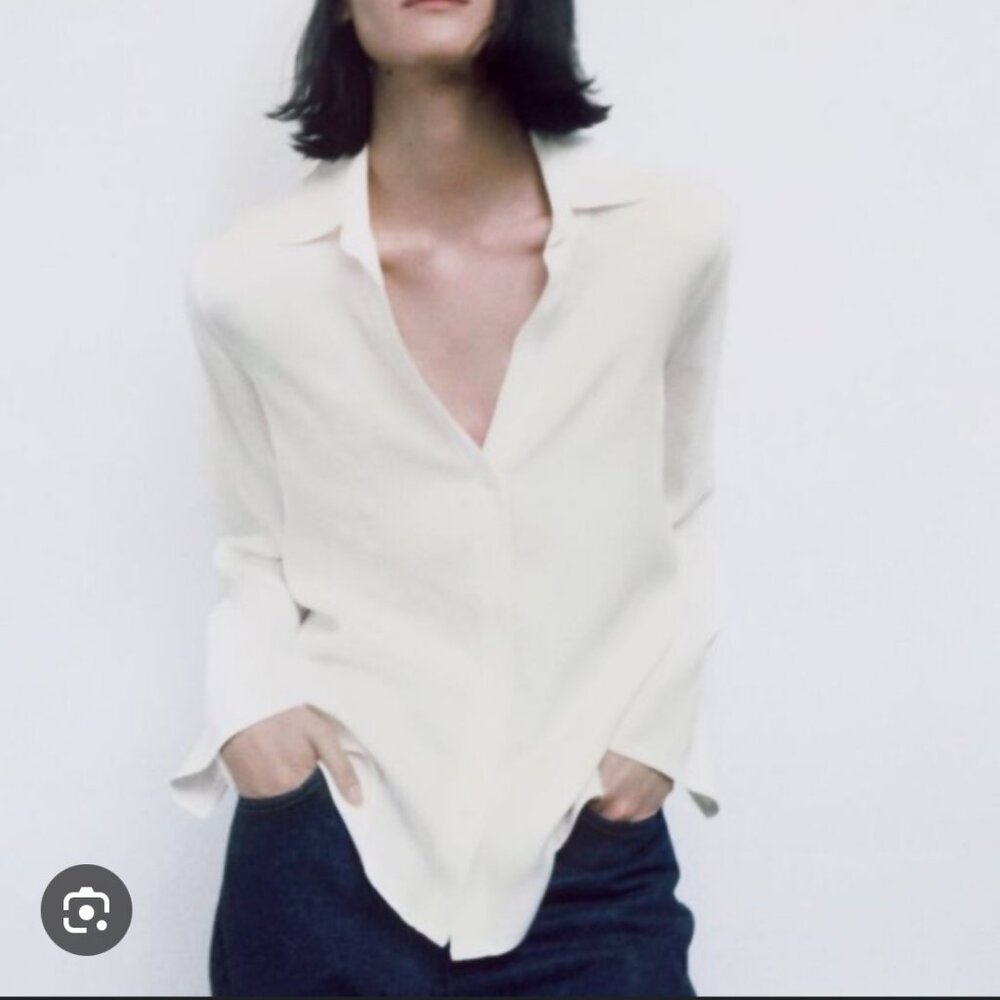 ZARA Satin Feel Long Sleeve Blouse — Brand New 🤍